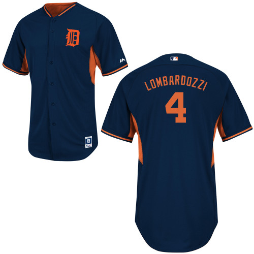 Steve Lombardozzi #4 Youth Baseball Jersey-Detroit Tigers Authentic 2014 Navy Road Cool Base BP MLB Jersey